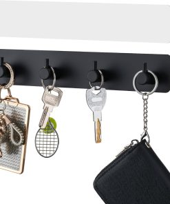Key Holder with 4 Hooks.Key Hanger Organizer for Wall Mount with 2 Self-Adhesive Tapes.Metal Key Rack for Entryway. Door. Bathroom. Kitchen(Black)