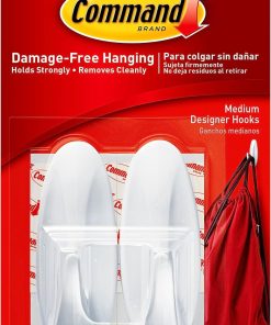 Command Medium Designer Hooks. 2 Hooks and 4 Strips. Damage-Free Hanging Wall Hook with Adhesive Strips. No Tools Great for Hanging. Organization and Storage. Holds up to 3 lb
