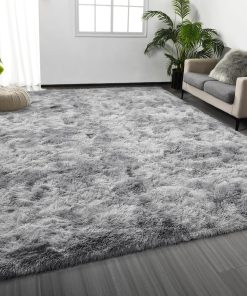 Deerhoo Large Shag Area Rugs 6 x 9. Tie-Dyed Plush Fuzzy Rug for Living Room. Ultra Soft Fluffy Furry Rugs for Bedroom. Indoor Carpet Nursery Rugs for Kids Room Home Decor. Light Grey
